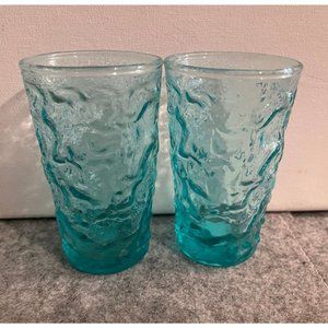 Vintage Crinkled Blue Glass Mini Juice Glasses  #825